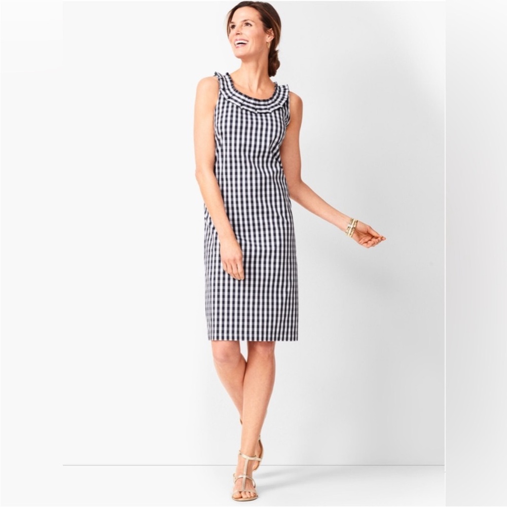 Talbots Black and White Gingham Sleeveless Sheath Dress